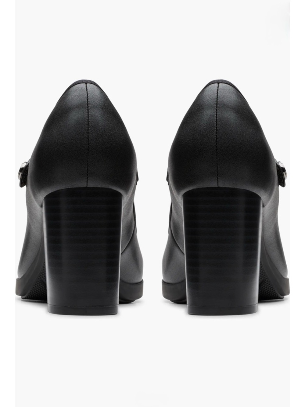 Clark’s Black Bayla Lily Round Leather Mary Jane Block Heel Pump - Picture 4 of 6